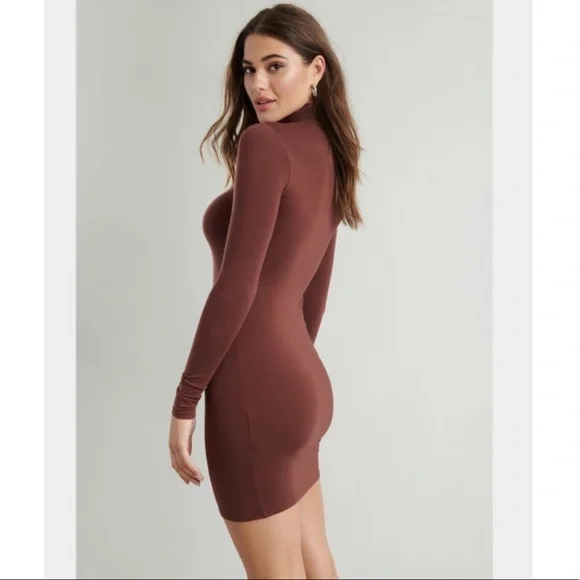Garage Bodycon Turtleneck Mocha Brown Dress